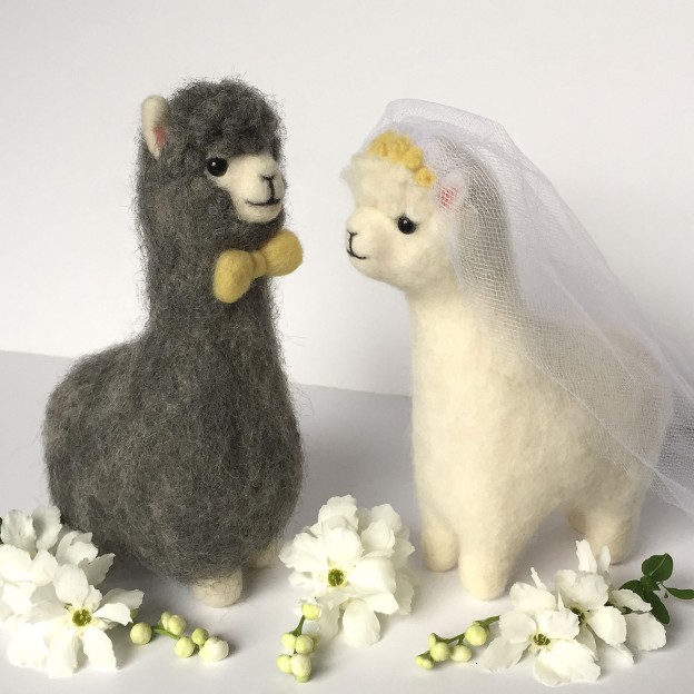 Needle felted alpaca bride and groom